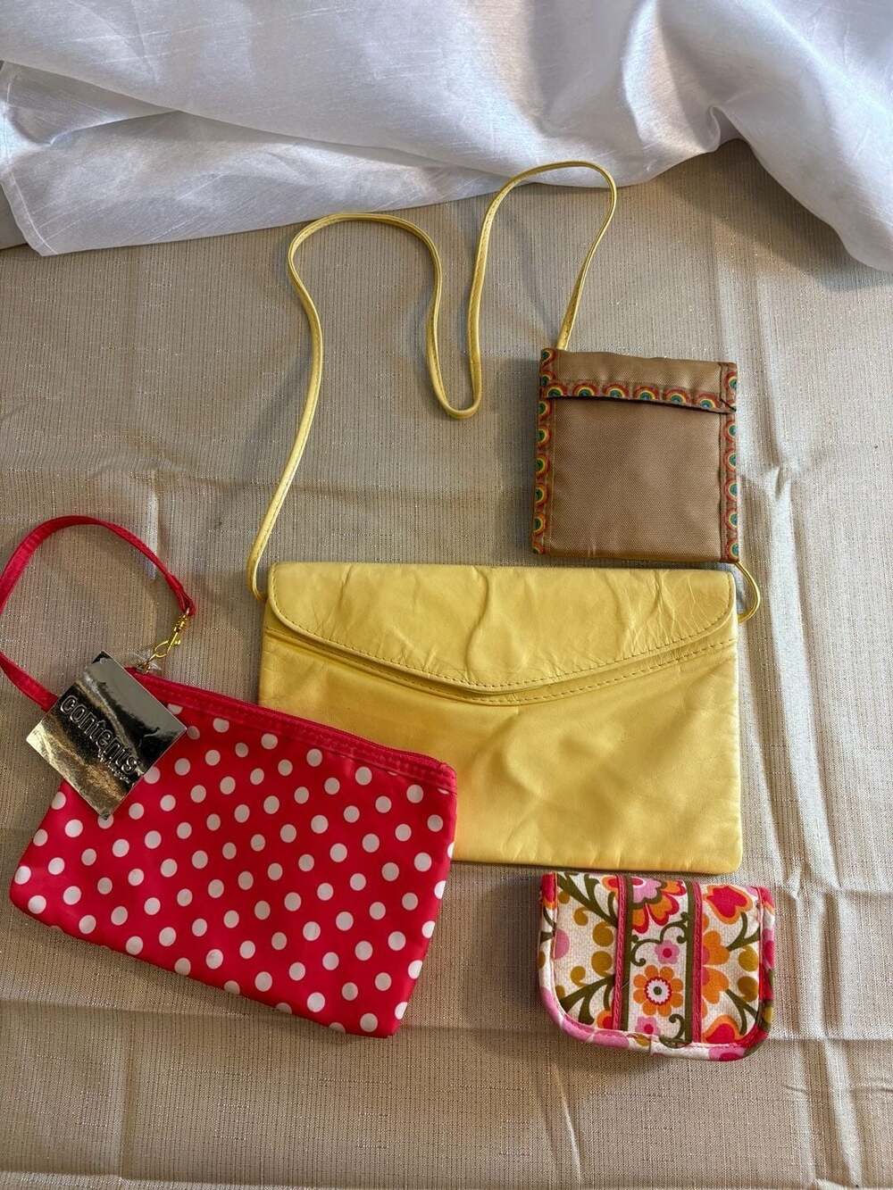 Vera Bradley and Vintage Accessory Lot - 4 Pieces Yellow Leather Bag, Wallets